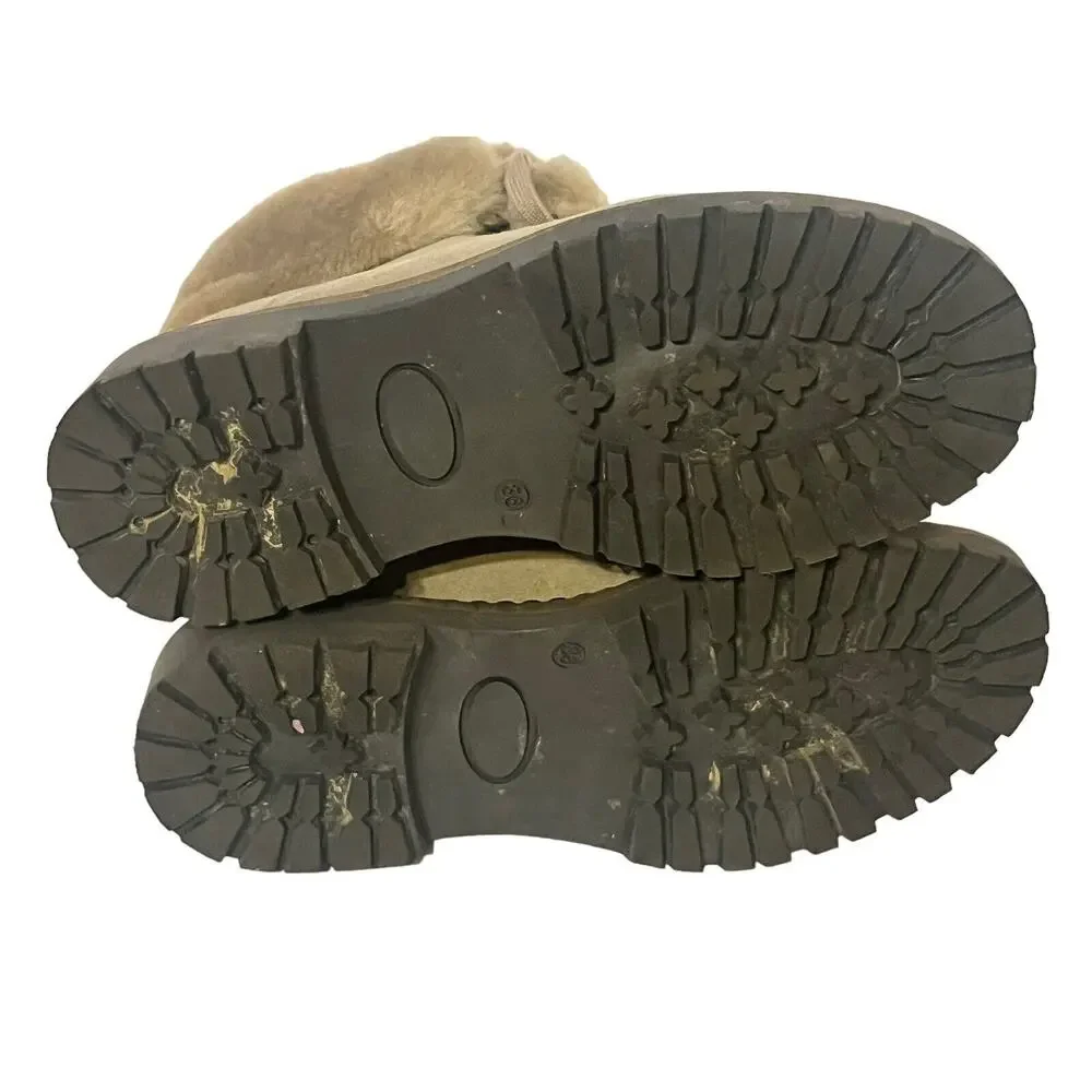 Oscar Sport Forest Fur Ankle Boots •Women 6 EU 36• Italy Lace Up EXC Taupe Tan